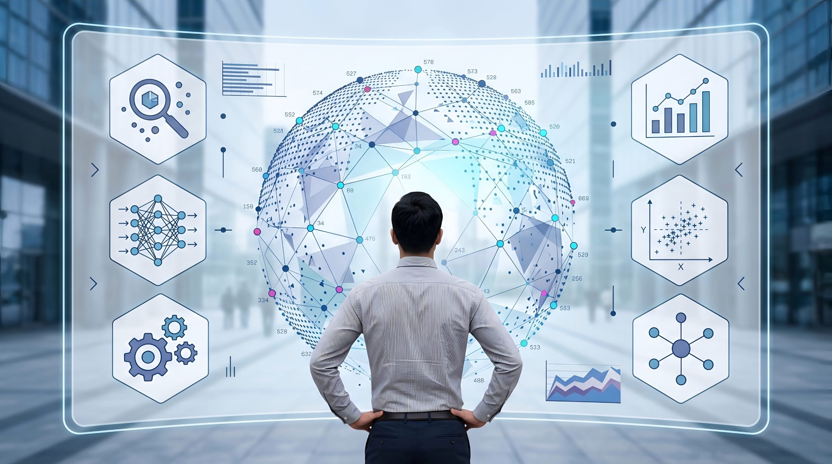 IT professional analyzing digital technology dashboards